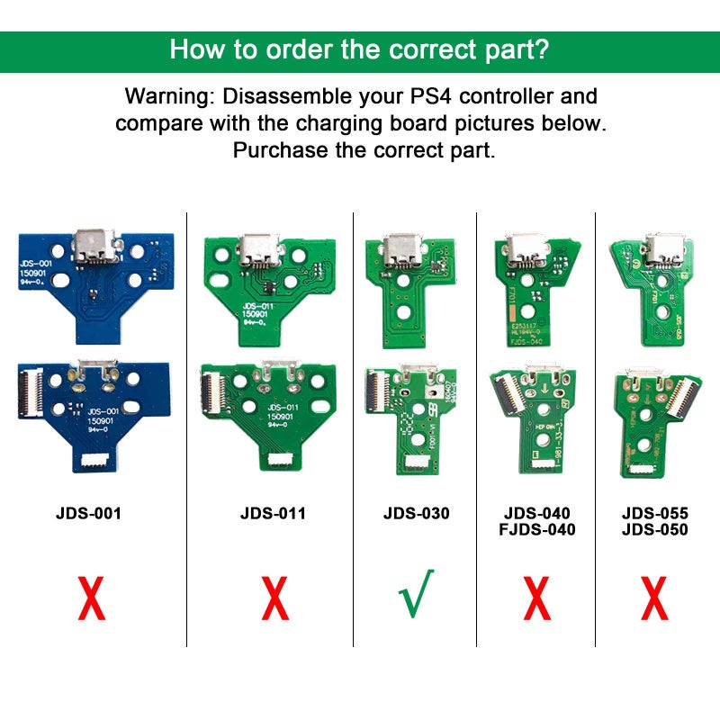 Rinbers Pack of 2 JDS-030 Replacement Charging Port Micro USB Adaptor Charger Socket Circuit Board with 12 Pin Flex Cable for Sony PS4 3rd Gen DualShock 4 Controller - Image 3